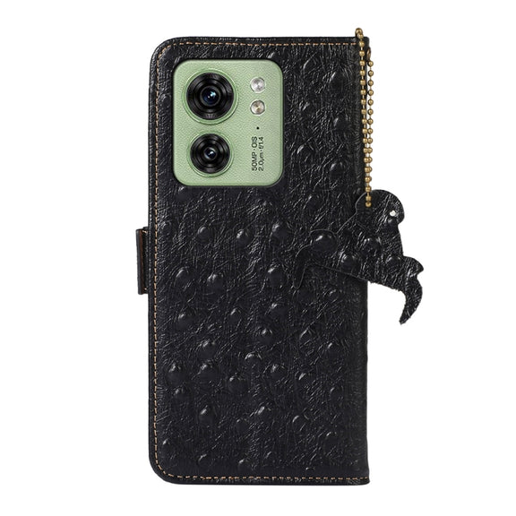 For Motorola Edge 40 Ostrich Pattern Genuine Leather RFID Phone Case(Black)