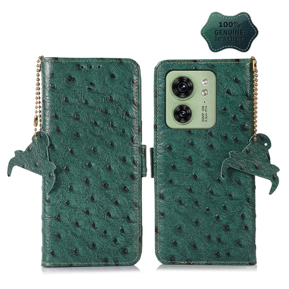 For Motorola Edge 40 Ostrich Pattern Genuine Leather RFID Phone Case(Green)