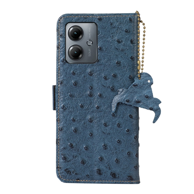 For Motorola Moto G14 4G Ostrich Pattern Genuine Leather RFID Phone Case(Blue)