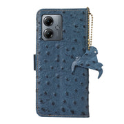 For Motorola Moto G14 4G Ostrich Pattern Genuine Leather RFID Phone Case(Blue)