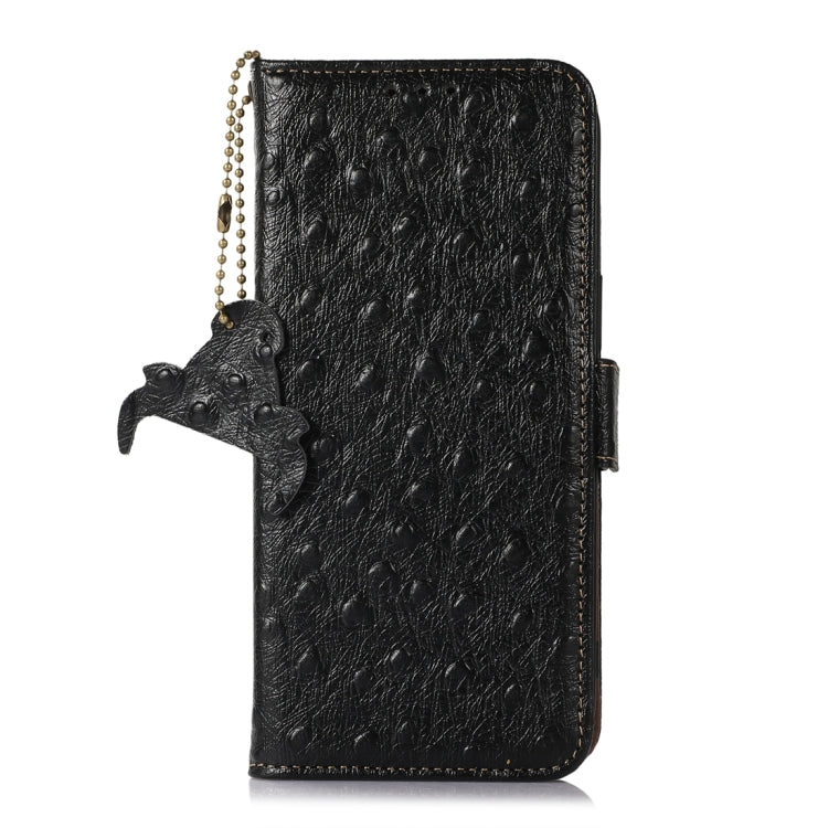 For Motorola Moto G14 4G Ostrich Pattern Genuine Leather RFID Phone Case(Black)