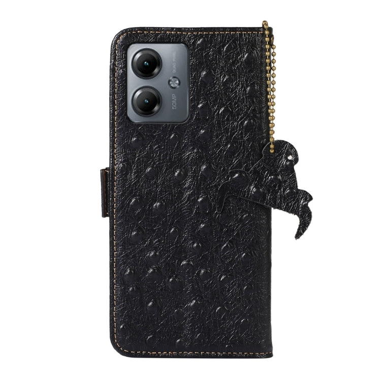 For Motorola Moto G14 4G Ostrich Pattern Genuine Leather RFID Phone Case(Black)