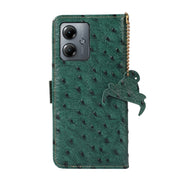 For Motorola Moto G14 4G Ostrich Pattern Genuine Leather RFID Phone Case(Green)