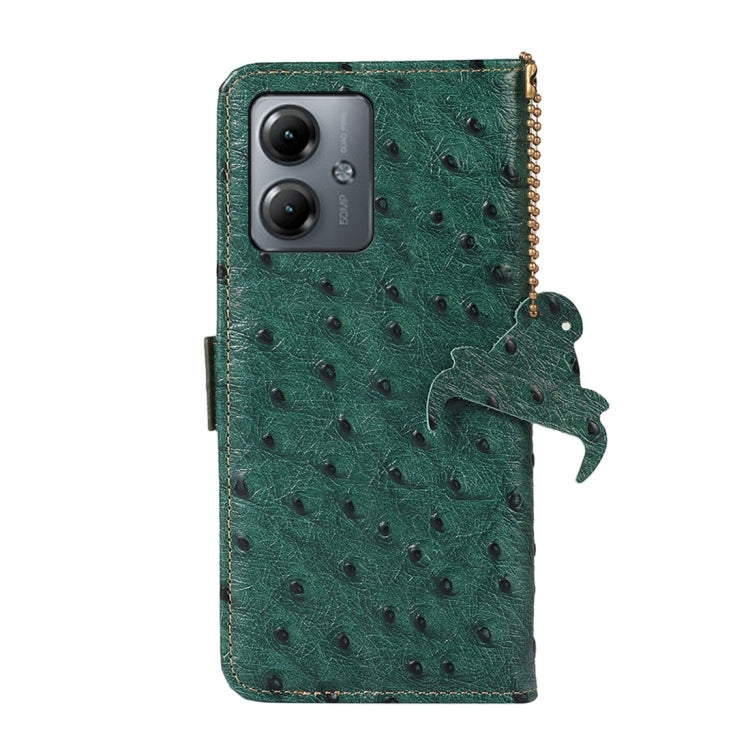 For Motorola Moto G14 4G Ostrich Pattern Genuine Leather RFID Phone Case(Green)