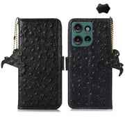 For Motorola Edge 50 Neo Ostrich Pattern Genuine Leather RFID Phone Case(Black)