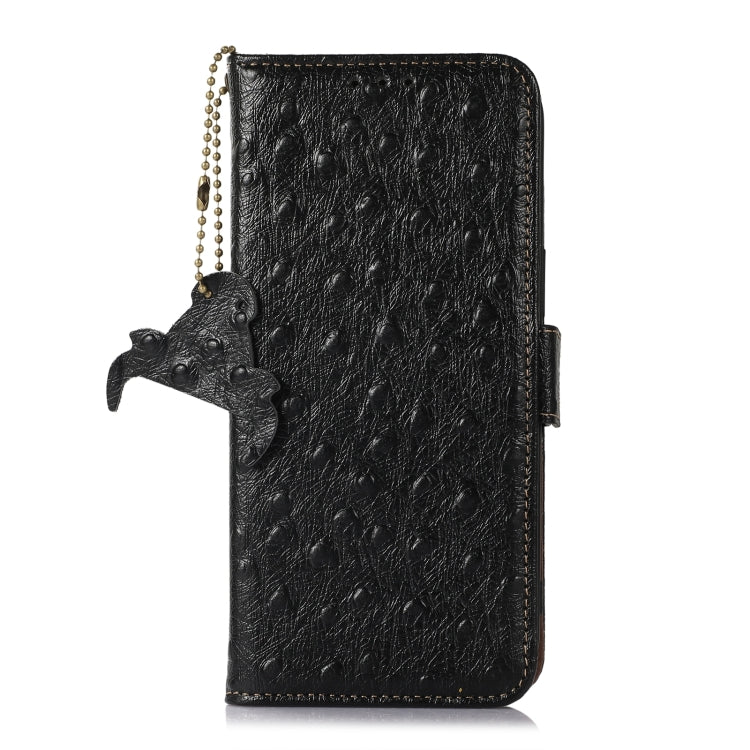 For Motorola Edge 50 Neo Ostrich Pattern Genuine Leather RFID Phone Case(Black)