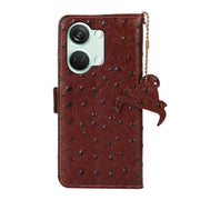 For OnePlus Nord 3 / Ace 2V Ostrich Pattern Genuine Leather RFID Phone Case(Coffee)