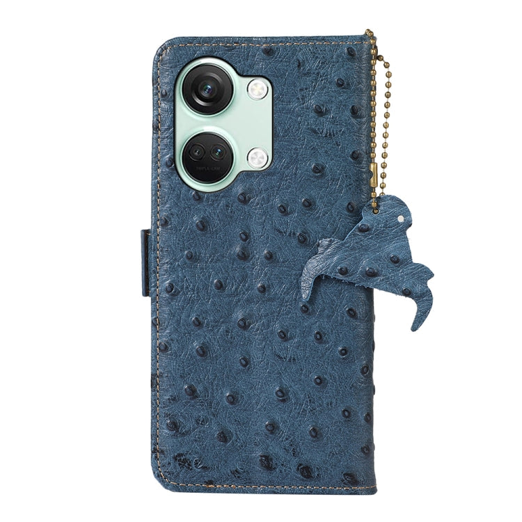 For OnePlus Nord 3 / Ace 2V Ostrich Pattern Genuine Leather RFID Phone Case(Blue)
