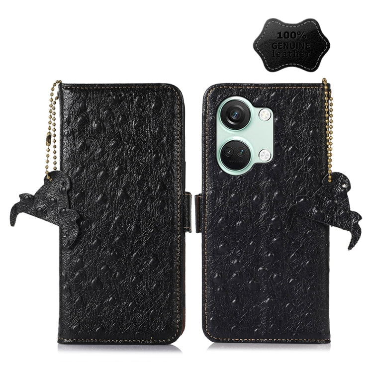 For OnePlus Nord 3 / Ace 2V Ostrich Pattern Genuine Leather RFID Phone Case(Black)