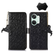 For OnePlus Nord 3 / Ace 2V Ostrich Pattern Genuine Leather RFID Phone Case(Black)
