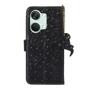For OnePlus Nord 3 / Ace 2V Ostrich Pattern Genuine Leather RFID Phone Case(Black)