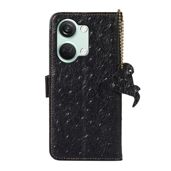 For OnePlus Nord 3 / Ace 2V Ostrich Pattern Genuine Leather RFID Phone Case(Black)