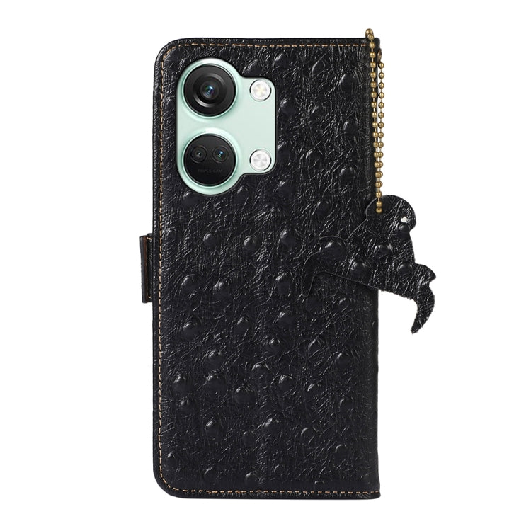 For OnePlus Nord 3 / Ace 2V Ostrich Pattern Genuine Leather RFID Phone Case(Black)