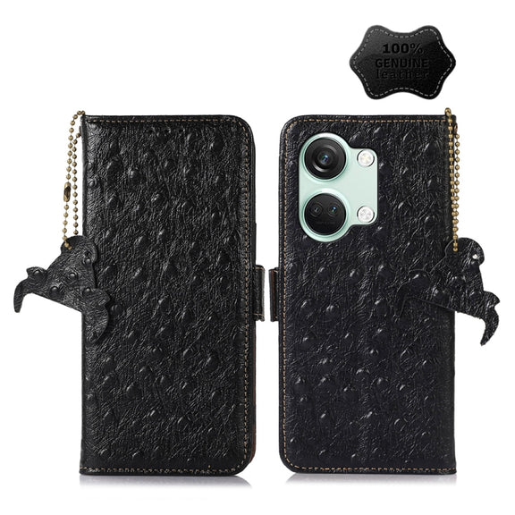 For OnePlus Nord 3 / Ace 2V Ostrich Pattern Genuine Leather RFID Phone Case(Black)