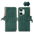 For OnePlus Nord 3 / Ace 2V Ostrich Pattern Genuine Leather RFID Phone Case(Green) - OnePlus Cases by PMC TechLife | Online Shopping South Africa | PMC TechLife | Buy Now Pay Later Mobicred