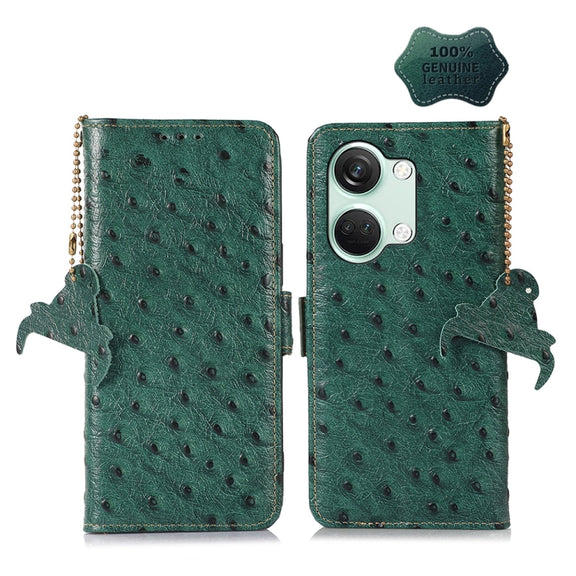 For OnePlus Nord 3 / Ace 2V Ostrich Pattern Genuine Leather RFID Phone Case(Green)