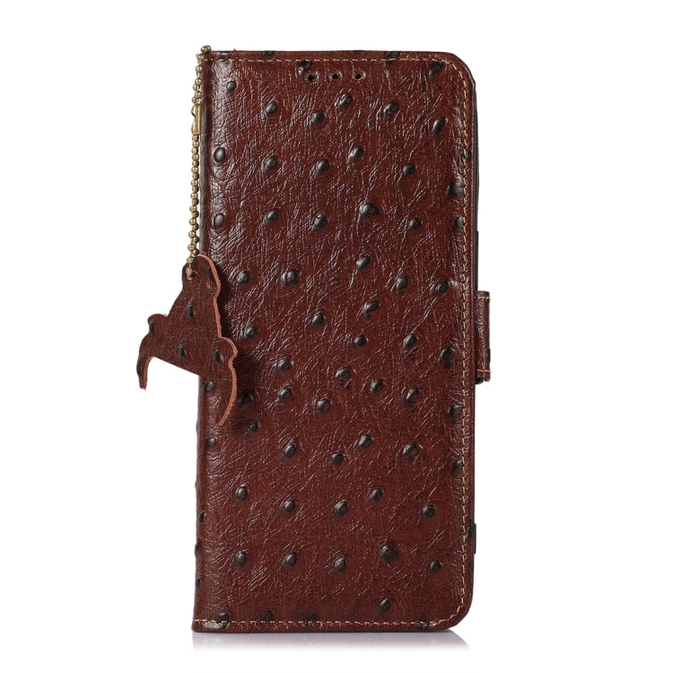 For OnePlus Ace 2 Pro Ostrich Pattern Genuine Leather RFID Phone Case(Coffee)