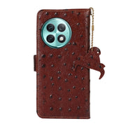 For OnePlus Ace 2 Pro Ostrich Pattern Genuine Leather RFID Phone Case(Coffee)