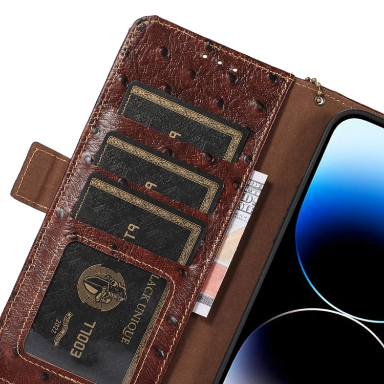 For OnePlus Ace 2 Pro Ostrich Pattern Genuine Leather RFID Phone Case(Coffee)