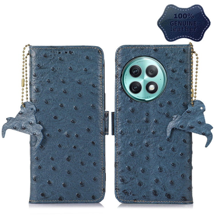 For OnePlus Ace 2 Pro Ostrich Pattern Genuine Leather RFID Phone Case(Blue)