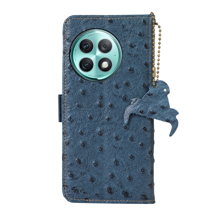 For OnePlus Ace 2 Pro Ostrich Pattern Genuine Leather RFID Phone Case(Blue)