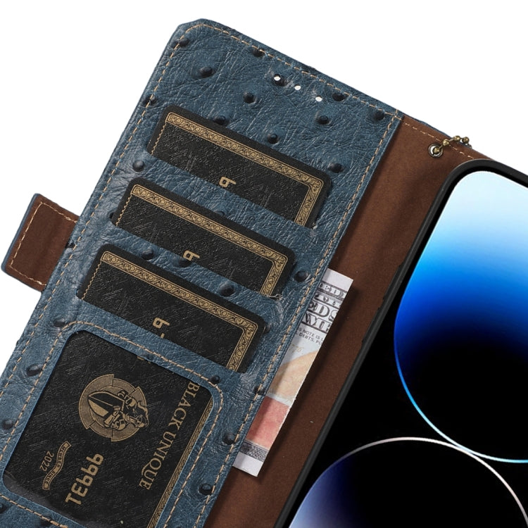 For OnePlus Ace 2 Pro Ostrich Pattern Genuine Leather RFID Phone Case(Blue)
