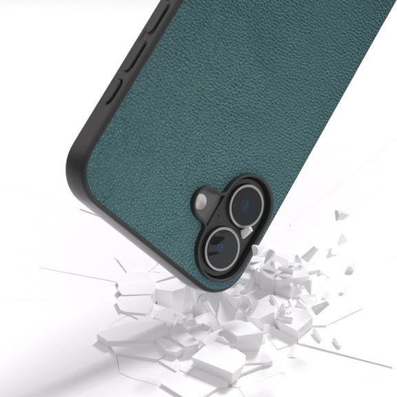 For iPhone 16 ABEEL Genuine Leather Luolai Series Phone Case(Dark Green)