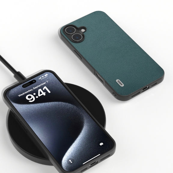 For iPhone 16 ABEEL Genuine Leather Luolai Series Phone Case(Dark Green)