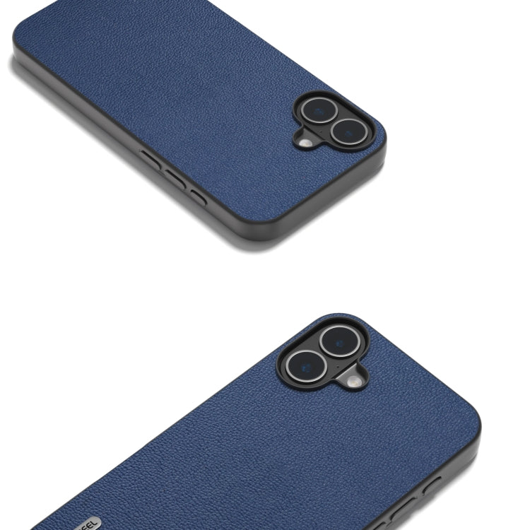 For iPhone 16 Plus ABEEL Genuine Leather Luolai Series Phone Case(Dark Blue)