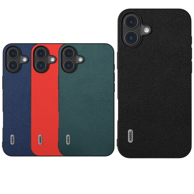 For iPhone 16 Plus ABEEL Genuine Leather Luolai Series Phone Case(Dark Blue)