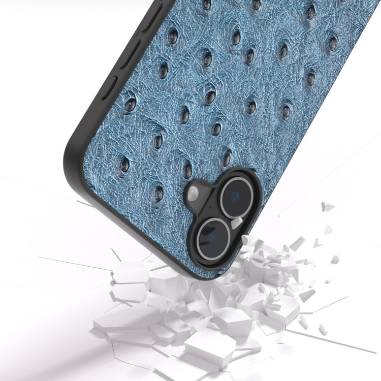 For iPhone 16 ABEEL Genuine Leather Ostrich Texture Phone Case(Blue)