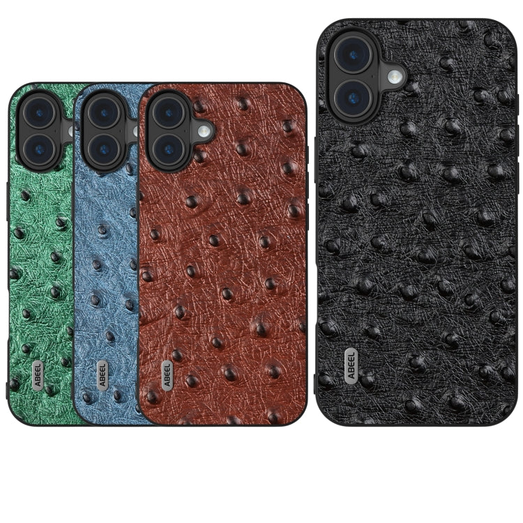 For iPhone 16 ABEEL Genuine Leather Ostrich Texture Phone Case(Blue)