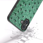 For iPhone 16 Plus ABEEL Genuine Leather Ostrich Texture Phone Case(Green)