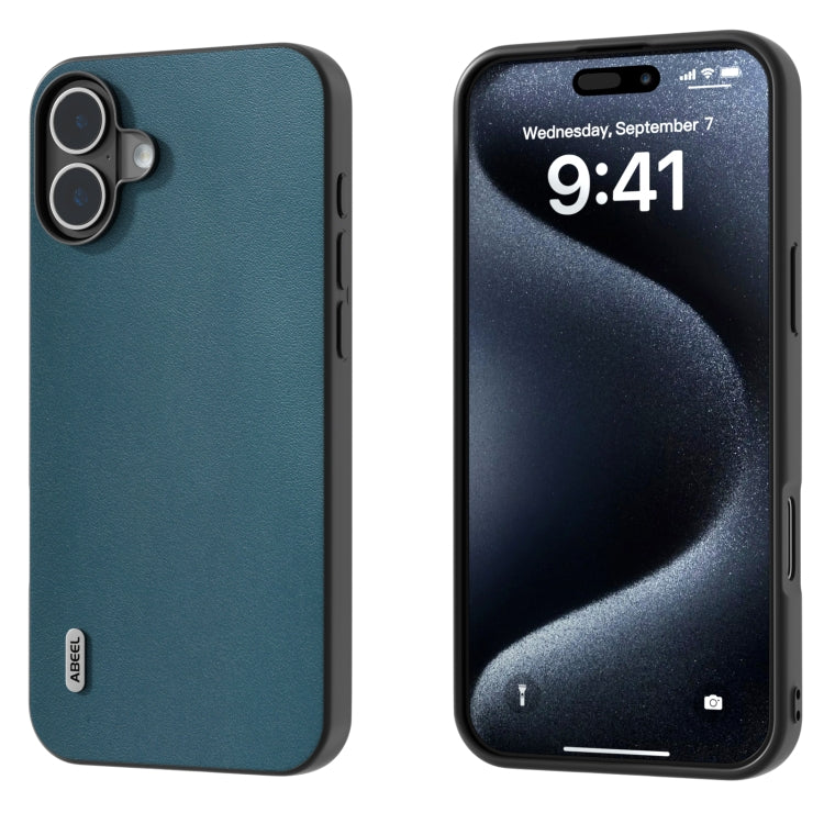 For iPhone 16 ABEEL Genuine Leather Xiaoya Series Phone Case(Dark Green)