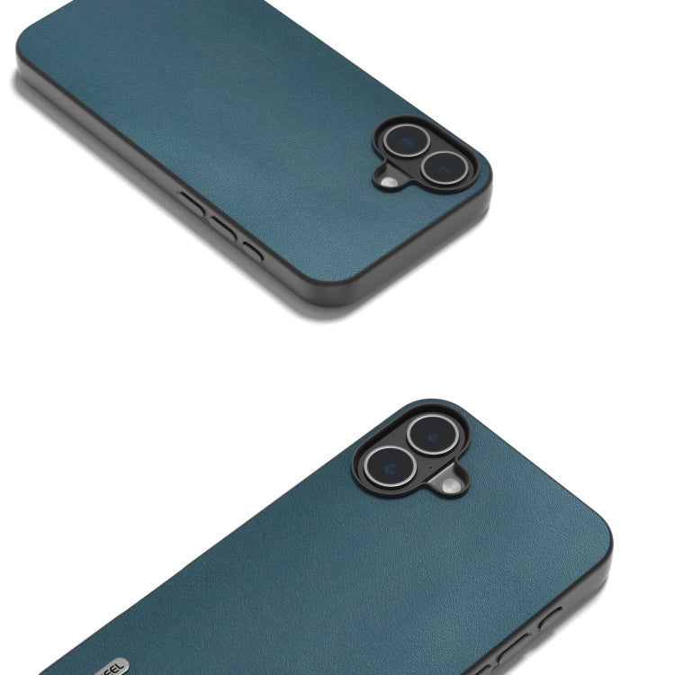 For iPhone 16 Plus ABEEL Genuine Leather Xiaoya Series Phone Case(Dark Green)