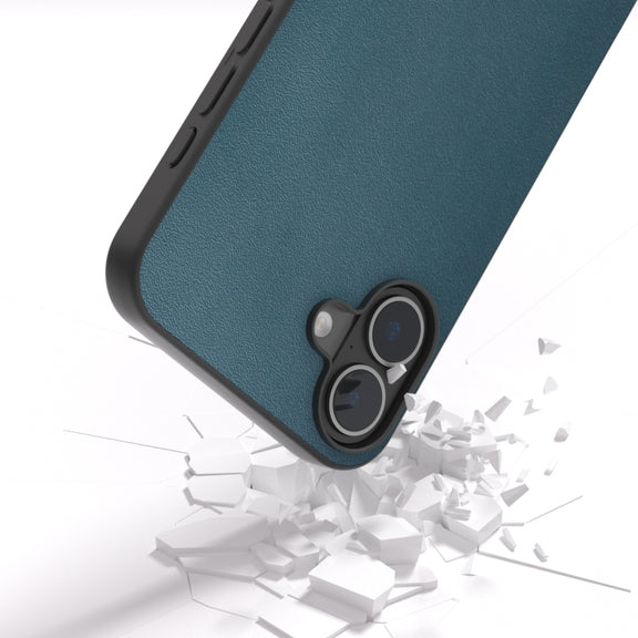 For iPhone 16 Plus ABEEL Genuine Leather Xiaoya Series Phone Case(Dark Green)