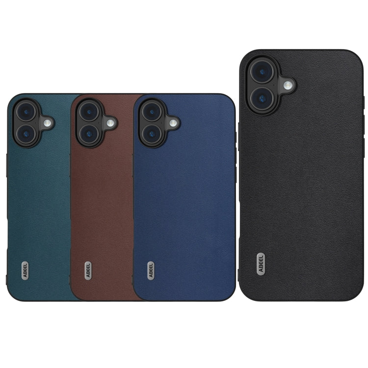 For iPhone 16 Plus ABEEL Genuine Leather Xiaoya Series Phone Case(Dark Green)