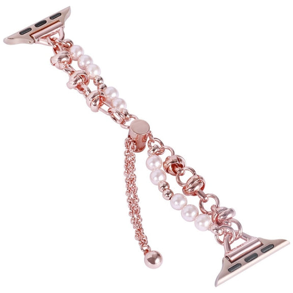 For Apple Watch 2 42mm Pearl Bracelet Metal Watch Band(Rose Gold)