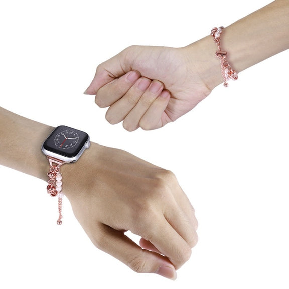 For Apple Watch 2 42mm Pearl Bracelet Metal Watch Band(Rose Gold)