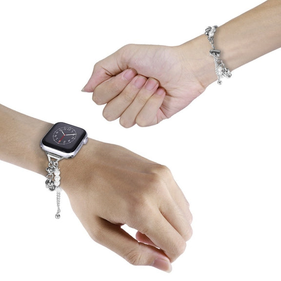 For Apple Watch 2 42mm Pearl Bracelet Metal Watch Band(Silver)