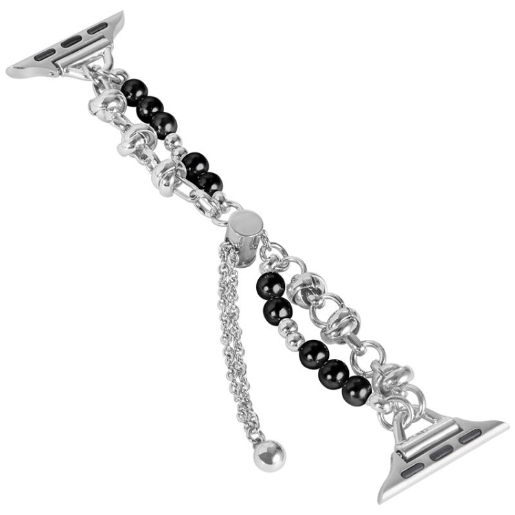 For Apple Watch 38mm Pearl Bracelet Metal Watch Band(Silver Black)