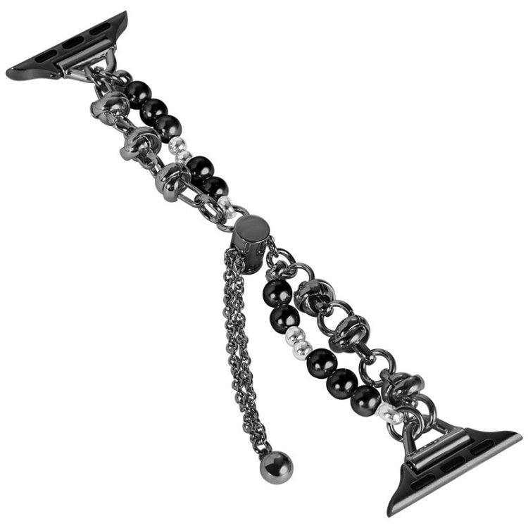 For Apple Watch SE 2023 40mm Pearl Bracelet Metal Watch Band(Black)