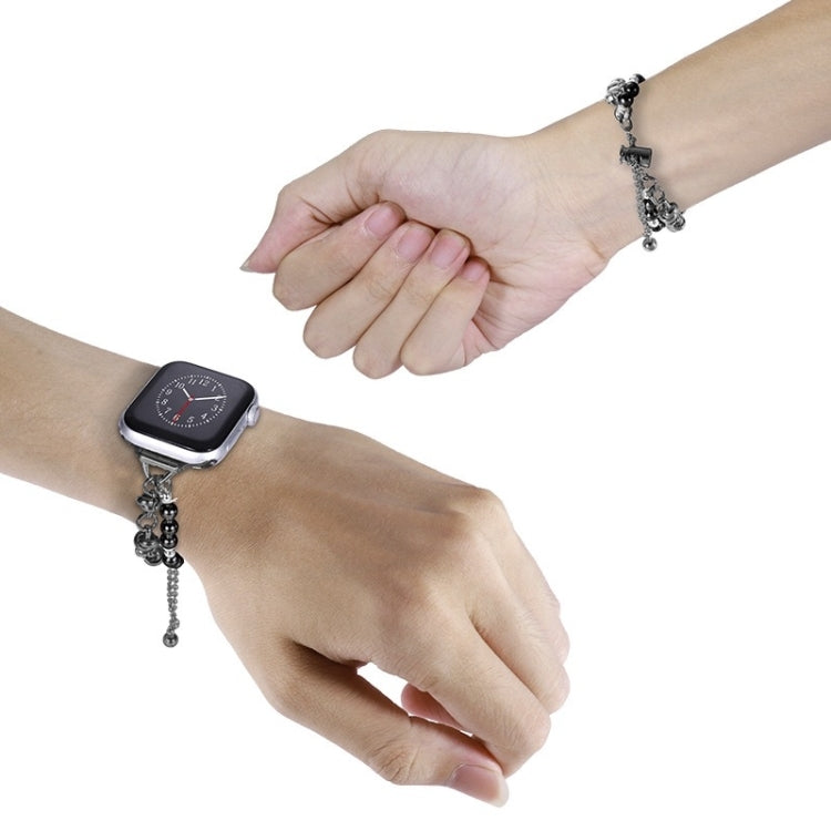 For Apple Watch SE 2023 40mm Pearl Bracelet Metal Watch Band(Black)