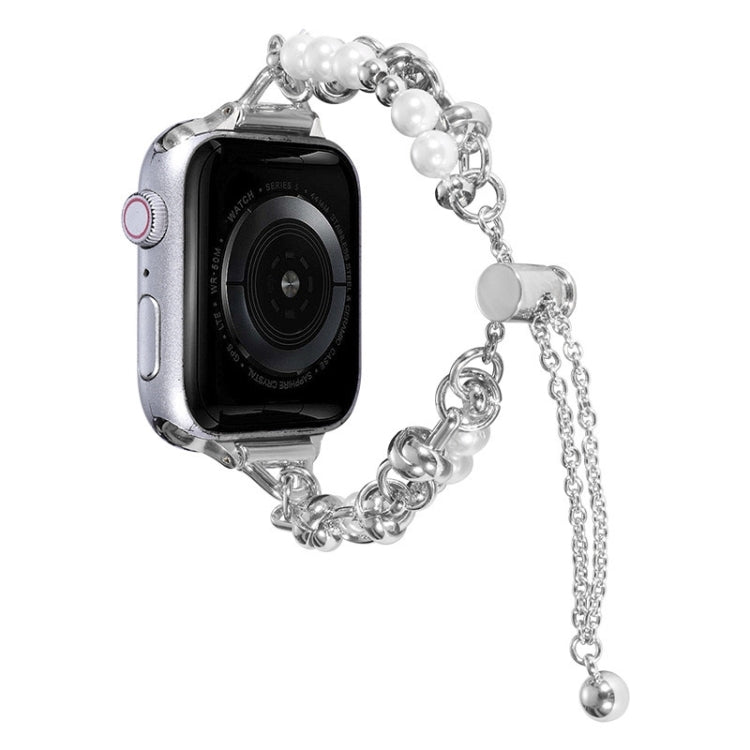 For Apple Watch SE 2023 40mm Pearl Bracelet Metal Watch Band(Silver)