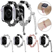 For Apple Watch 3 38mm Pearl Bracelet Metal Watch Band(Silver Black)