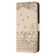 For iPhone 16e Cat Embossing Pattern Leather Phone Case with Lanyard(Beige)
