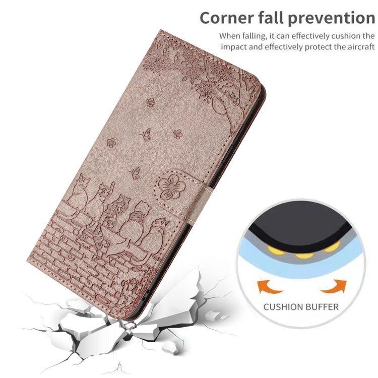 For iPhone 16 Pro Cat Embossing Pattern Leather Phone Case with Lanyard(Grey)