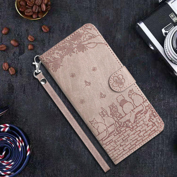 For iPhone 16 Plus Cat Embossing Pattern Leather Phone Case with Lanyard(Grey)