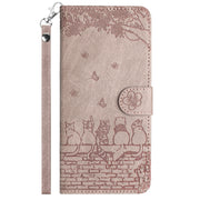 For iPhone 16 Plus Cat Embossing Pattern Leather Phone Case with Lanyard(Grey)