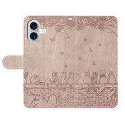 For iPhone 16 Plus Cat Embossing Pattern Leather Phone Case with Lanyard(Grey)